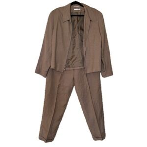 J.London Linen Suit Full Zip Blazer + Trousers Tan Pants Women's Sz 12 Brown